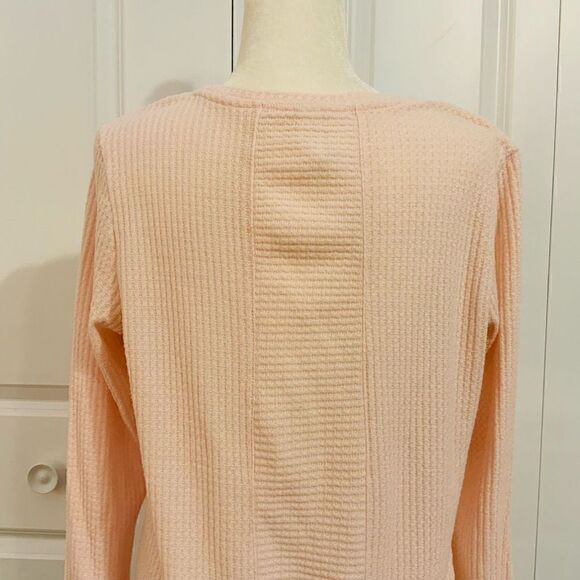 Green Tea Light Blush Pink Waffle Knit Thermal Long Sleeve Sweater Medium - Picture 8 of 11